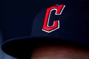 A detailed view of a Cleveland Guardians hat in game five of the American League Division Series against the New York Yankees at Yankee Stadium on October 18, 2022 in New York, New York.