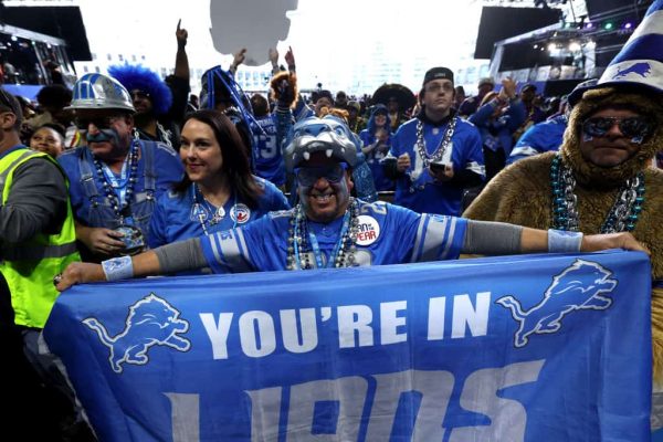 Fans gather prior to the first round of the 2024 NFL Draft at Campus Martius Park and Hart Plaza on April 25, 2024 in Detroit, Michigan.