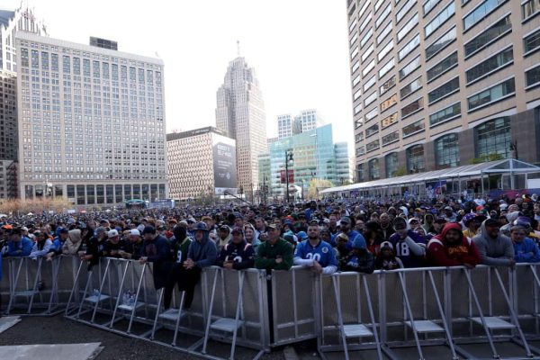 Fans gather prior to the first round of the 2024 NFL Draft at Campus Martius Park and Hart Plaza on April 25, 2024 in Detroit, Michigan.