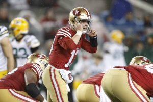 SANTA CLARA, CALIFORNIA - JANUARY 20: Brock Purdy #13 of the San Francisco 49ers communicates at the line of scrimmage during the first half against the Green Bay Packers in the NFC Divisional Playoffs at Levi