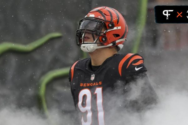 Cincinnati Bengals defensive end Trey Hendrickson (91) takes the field before the first quarter of the NFL Week 18 game between the Cincinnati Bengals and the Cleveland Browns at Paycor Stadium in downtown Cincinnati on Sunday, Jan. 7, 2024.