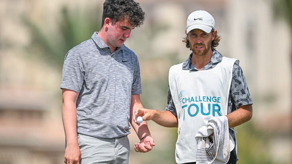 Tommy Fleetwood caddies on the European Challenge Tour for his stepson