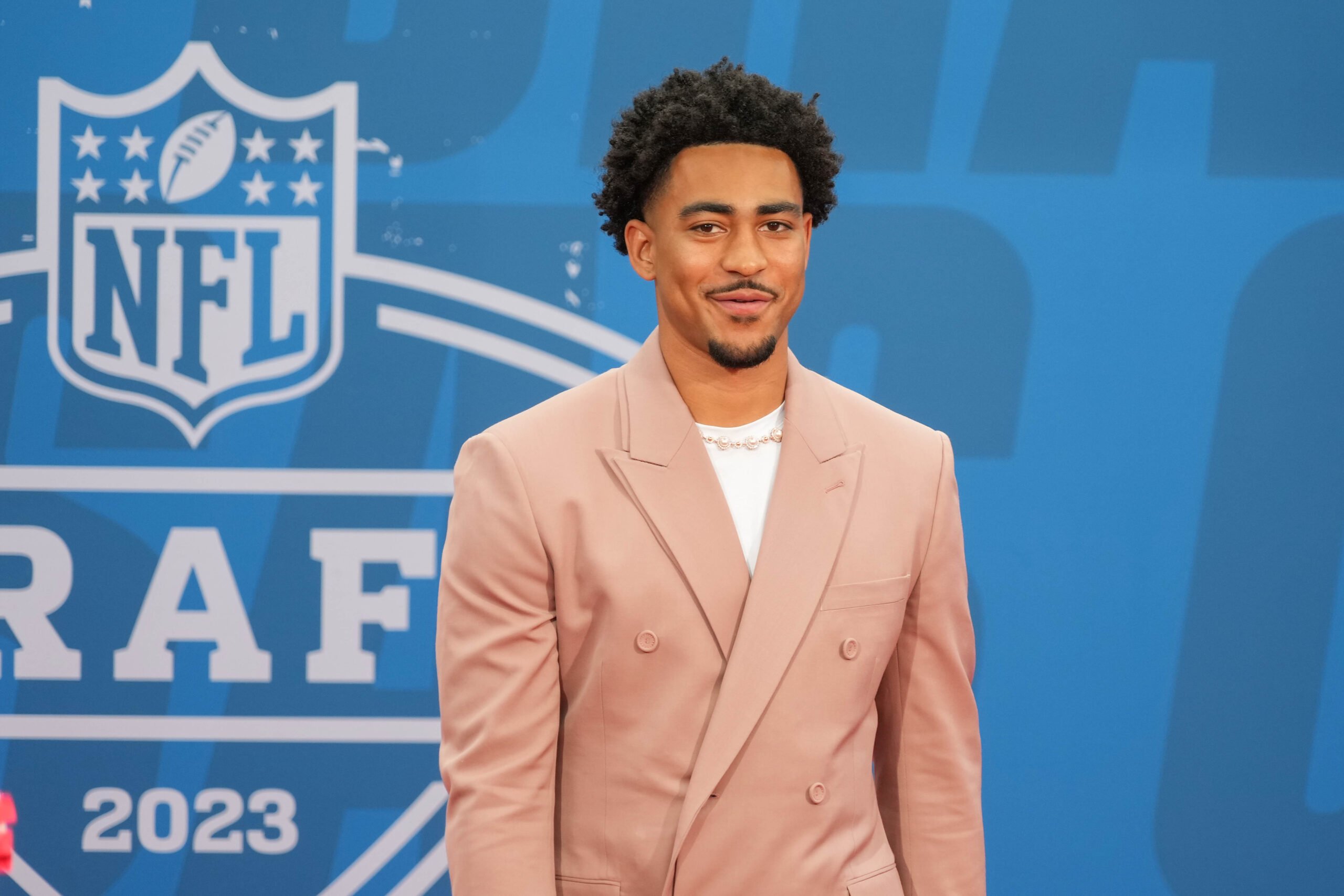 Alabama quarterback Bryce Young walks the NFL Draft Red Carpet before the first round of the 2023 NFL Draft at Union Station.