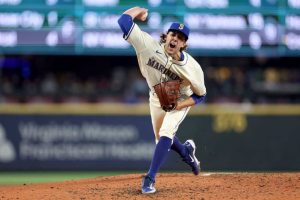 Logan Gilbert #36 of the Seattle Mariners pitches Arizona Diamondbacks at T-Mobile Park on April 28, 2024 in Seattle, Washington.