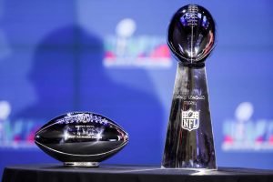 PHOENIX, ARIZONA - FEBRUARY 13: The Vince Lombardi Trophy is seen during a press conference at Phoenix Convention Center on February 13, 2023 in Phoenix, Arizona.