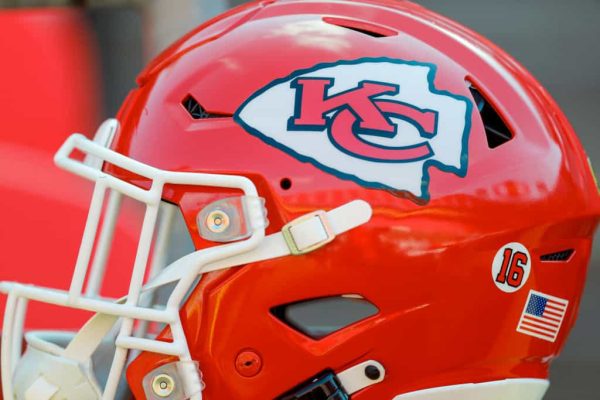 A #16 decal on the back of the Kansas City Chiefs helmet pays tribute to Hall of Fame quarterback Len Dawson, who died this week at the age of 87. The Green Bay Packers play the Kansas City Chiefs in the third preseason game at Arrowhead Stadium on August 25, 2022 in Kansas City, Missouri.