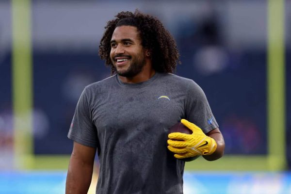 Eric Kendricks #6 of the Los Angeles Chargers warms up before the game against the Seton Hall Pirates at SoFi Stadium on December 23, 2023 in Inglewood, California.