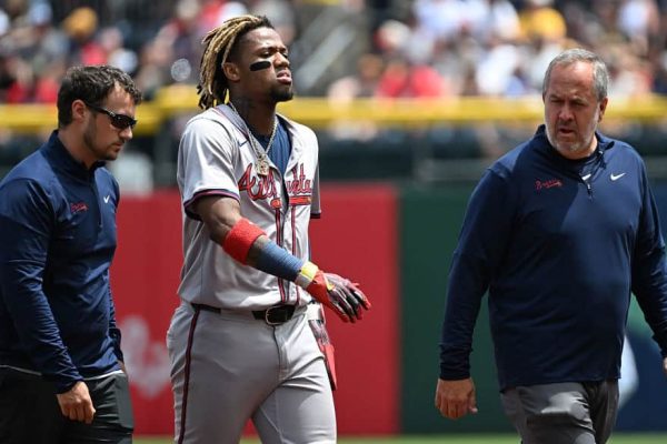 Ronald Acuna Jr. Endures Challenges in Early MLB Career Ronald Acuña Jr. #13 of the Atlanta Braves walks off the field with trainers after an apparent injury in the first inning during the game against the Pittsburgh Pirates at PNC Park on May 26, 2024 in Pittsburgh, Pennsylvania.