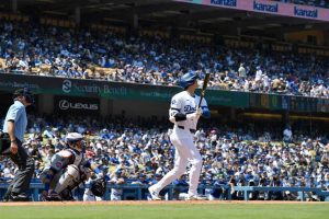 Shohei Ohtani #17 Los Angeles Dodgers hits his 176th career homer run, a two run shot to score Lux, against pitcher Adrian Houser #35 of the New York Mets during the third inning at Dodger Stadium on April 21, 2024 in Los Angeles, California. Ohtani