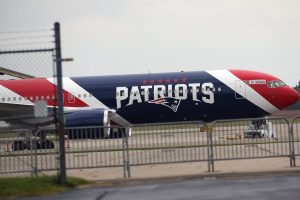 A look at the New England Patriots team plane at Pease Air National Guard Base.