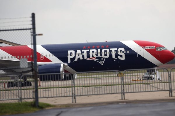 A look at the New England Patriots team plane at Pease Air National Guard Base.