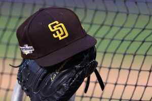 a San Diego Padres hat is seen prior to a game against the New York Mets in game two of the Wild Card Series at Citi Field on October 08, 2022 in New York City.