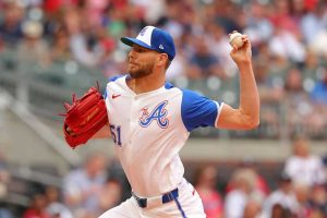 Chris Sale #51 of the Atlanta Braves pitches in the first inning against the Oakland Athletics at Truist Park on June 01, 2024 in Atlanta, Georgia.