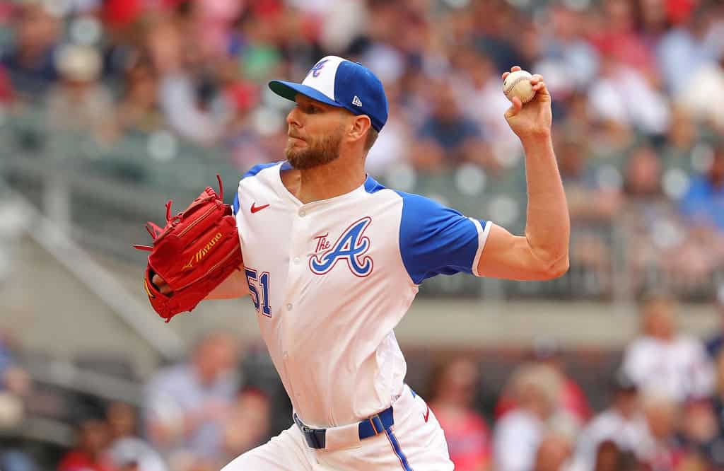 Chris Sale #51 of the Atlanta Braves pitches in the first inning against the Oakland Athletics at Truist Park on June 01, 2024 in Atlanta, Georgia.