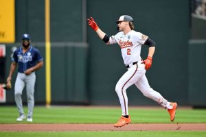 Gunnar Henderson #2 of the Baltimore Orioles round the bases after hitting a home run in the first inning against the Tampa Bay Rays at Oriole Park at Camden Yards on June 02, 2024 in Baltimore, Maryland.