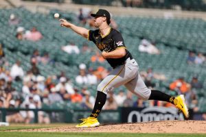 Paul Skenes #30 of the Pittsburgh Pirates pitches in the third inning against the Detroit Tigers at Comerica Park on May 29, 2024 in Detroit, Michigan.