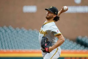 Jared Jones #37 of the Pittsburgh Pirates pitches against the Detroit Tigers during game one of a doubleheader at Comerica Park on May 29, 2024 in Detroit, Michigan.