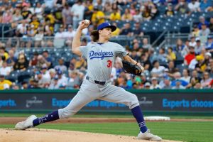 Tyler Glasnow #31 of the Los Angeles Dodgers pitches in the first inning against the Pittsburgh Pirates at PNC Park on June 4, 2024 in Pittsburgh, Pennsylvania.