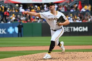 Paul Skenes #30 of the Pittsburgh Pirates delivers a pitch in the third inning of his major league debut during the game against the Chicago Cubs at PNC Park on May 11, 2024 in Pittsburgh, Pennsylvania.