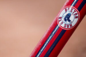 A detail view of the Boston Red Sox logo during the game against the Cincinnati Reds at Great American Ball Park on September 21, 2022 in Cincinnati, Ohio.