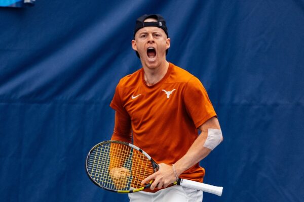 Cleeve Harper shouts. He competed at the NCAA Individual Championships last month.