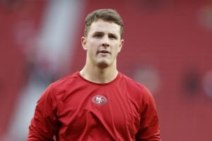 SANTA CLARA, CALIFORNIA - JANUARY 20: Brock Purdy #13 of the San Francisco 49ers warms up before the NFC Divisional Playoffs against the Green Bay Packers at Levi