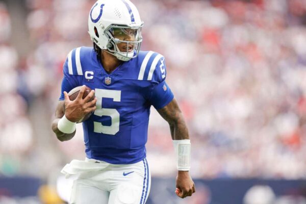 Anthony Richardson #5 of the Indianapolis Colts in action against the Houston Texans at NRG Stadium on September 17, 2023 in Houston, Texas.