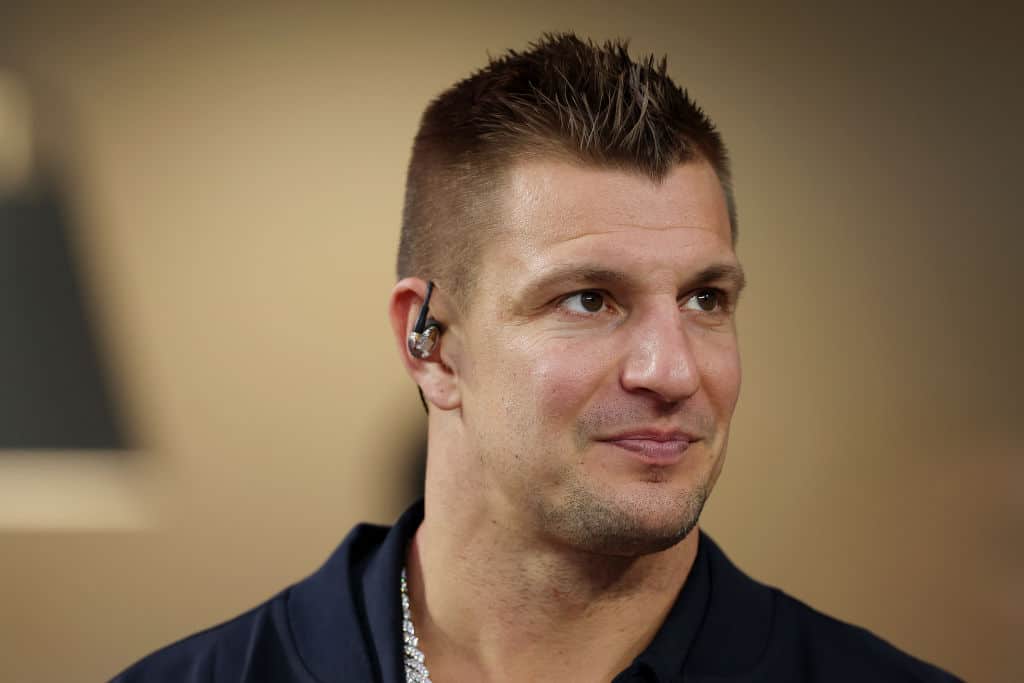 Rob Gronkowski looks on prior to the game between the UCLA Bruins and the Boise State Broncos during the Starco Brands LA Bowl Hosted by Gronk at SoFi Stadium on December 16, 2023 in Inglewood, California.