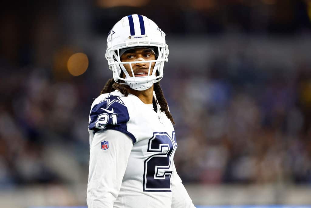 Stephon Gilmore #21 of the Dallas Cowboys at SoFi Stadium on October 16, 2023 in Inglewood, California.
