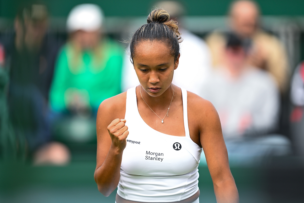 Leylah Fernandez pumps her fist. She is one of six Canadians in the draw at Wimbledon.