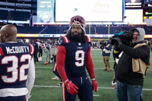 Matthew Judon #9 of the New England Patriots looks on after his team