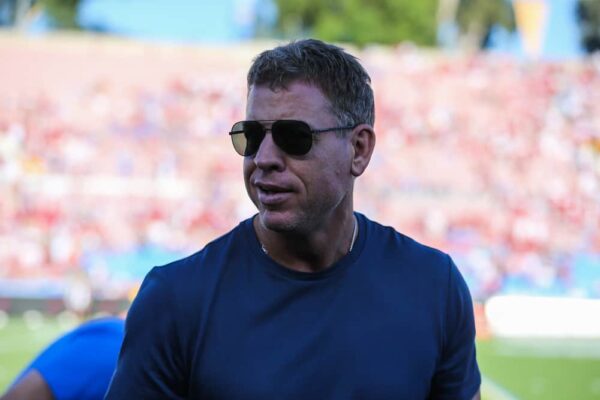 UCLA Bruin Troy Aikman during a college football game between the Oklahoma Sooners and the UCLA Bruins on September 14, 2019, at the Rose Bowl in Pasadena, CA.