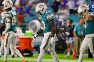 Sep 12, 2024; Miami Gardens, Florida, USA; Miami Dolphins wide receiver Tyreek Hill (10) walks on the field before the game against the Buffalo Bills at Hard Rock Stadium. Mandatory Credit: Sam Navarro-Imagn Images