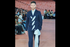Declan Rice sashays down the catwalk in fashion parade
