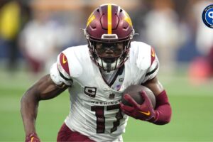 Washington Commanders wide receiver Terry McLaurin (17) carries the ball against the Los Angeles Rams in the second half at SoFi Stadium. Mandatory Credit: Kirby Lee-USA TODAY Sports