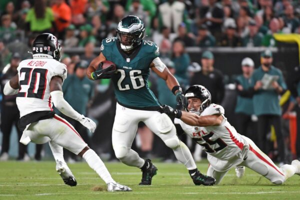 Nick Sirianni’s Job Security in Question Despite Philadelphia Eagles’ 2-1 Start Philadelphia Eagles running back Saquon Barkley (26) tries to get way from Atlanta Falcons cornerback Dee Alford (20) and linebacker Kaden Elliss (55) at Lincoln Financial Field.