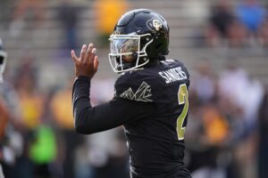 Colorado Buffaloes quarterback Shedeur Sanders (2) before the game against the North Dakota State Bison at Folsom Field. Mandatory Credit: Ron Chenoy-USA TODAY Sports
