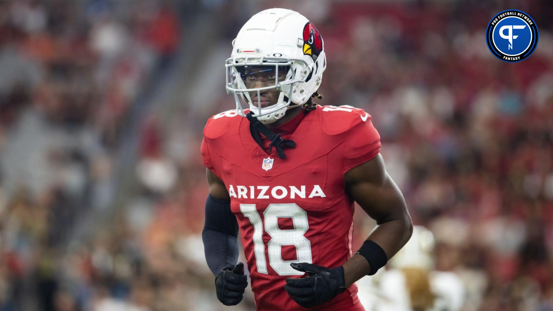 Arizona Cardinals wide receiver Marvin Harrison Jr. (18) against the New Orleans Saints during a preseason NFL game at State Farm Stadium. Where does he rank among fantasy football rookies?