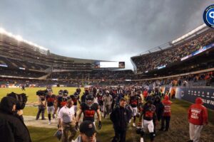 Nov 17, 2013; Chicago, IL, USA; A general view of the Chicago Bears being evacuated during severe weather in the first quarter of a game against the Baltimore Ravens at Soldier Field. Mandatory Credit: Dennis Wierzbicki-Imagn Images