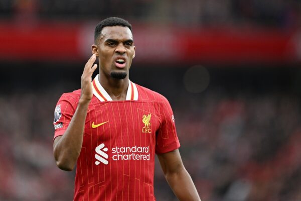 Ryan Gravenberch's reaction at FT of Liverpool's 2-0 win over Bologna