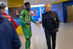 Jose Mourinho had words with Man United's Andre Onana at halftime