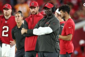 After Chris Godwin was injured in the waning seconds of the Buccaneers' Week 7 MNF loss, NFL fans sounded off on head coach Todd Bowles.