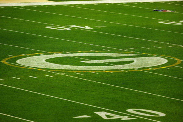 GREEN BAY, WISCONSIN - NOVEMBER 29: A general view of the Green Bay Packers logo prior to a game between the Green Bay Packers and the Chicago Bears at Lambeau Field on November 29, 2020 in Green Bay, Wisconsin. The Packers defeated the Bears 45-21.